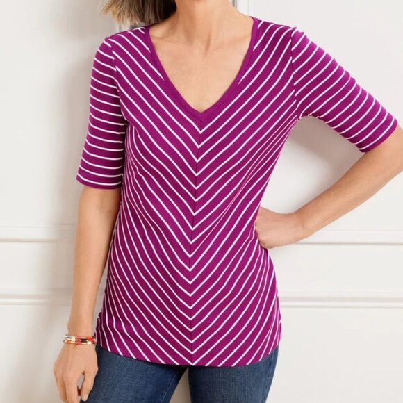Talbots V-Neck Strafford Stripe Tee - Size Small - New With Tag - Picture 1 of 3